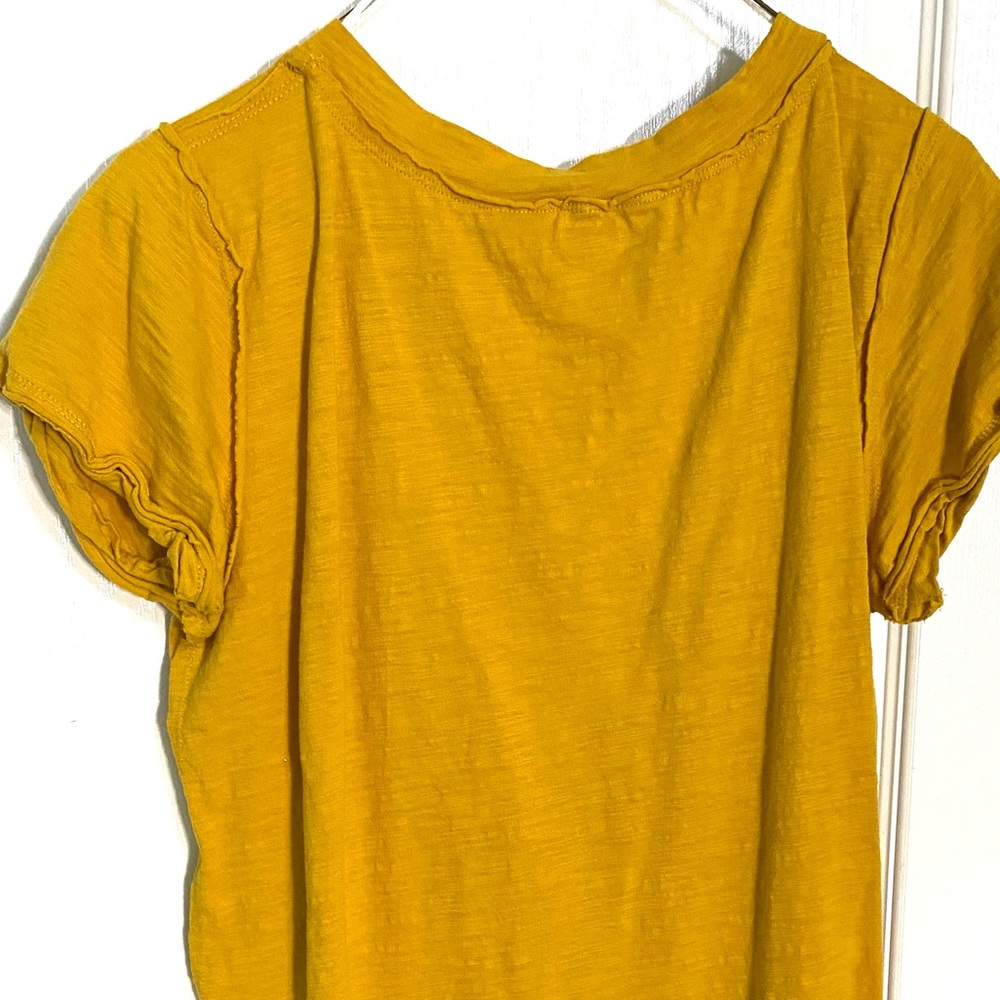Umgee Women's Mustard V-Neck distressed Top - Picture 10 of 14